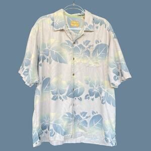 Tommy Bahama Mens Silk Button Up Shirt Extra Large XL Floral Tropical Camp Shirt